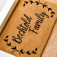 Leaf Border Family Name Door Mat - Personalized Doormat