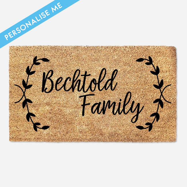 Leaf Border Family Name Door Mat - Personalized Doormat