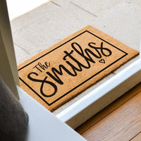 Family Name Doormat With Heart and Border