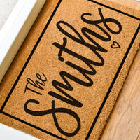 Family Name Doormat With Heart and Border