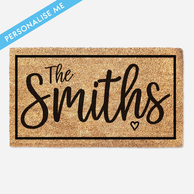 Family Name Doormat With Heart and Border