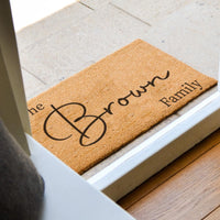 Cursive Family Last Name Door Mat