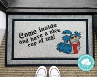 Labyrinth Welcome Mat - Worm Outdoor Doormat - Come Inside And Have A Nice Cup Of Tea - Labyrinth Funny Quote - Outdoor Custom Washable