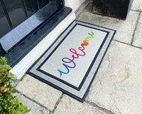 Rainbow Welcome Disney Rug - Outdoor Mickey Mouse Rug - Outdoor Doormat - Disney Home Decor - Washable Custom Rug - Welcome Door Mat