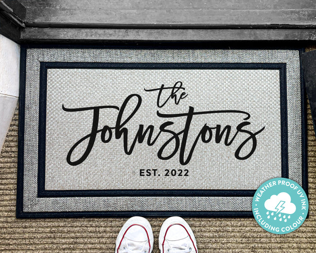 Established Date Personalized Rug - Personalized Outdoor Doormat - Family Name Rug - Housewarming Gift - Wedding Gift - Washable Custom Rug