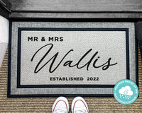 Mr & Mrs Personalized Rug - Personalized Outdoor Doormat - Family Name Rug - Housewarming Gift - Newlywed Gifts - Washable Custom Rug