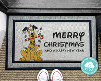 Pluto Merry Christmas Dog Doormat - Disney Holiday Rug - Funny Mickey Outdoor Door Mat - Christmas Decor - Washable Custom Rug