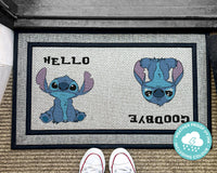 Stitch Hello Goodbye Doormat - Stitch Outdoor Mat - Lilo & Stitch Gifts - Stitch Fandom - Outdoor Custom Washable Rug - Disney Gifts For Her