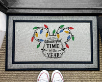 The Most Wonderful Time Of The Year Door Mat - Disney Holiday Rug - Mickey Christmas Light Door mat - Christmas Decor - Washable Custom Rug