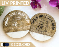 Coffee Lover Coaster, Coffee Lover Over Here Wooden Coasters, Marble Wood Coaster Sets, Gifts For Him, Gifts For Her, Coffee Gifts