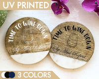 Time To Wine Down Marble Coaster, Sip And Repeat Wood Coaster, Alcohol Gifts, Coaster Set, Gifts For Mum, Gifts For Mom, Gifts For Her