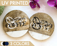 Custom Coffee Quote Coaster, No Talky Before Coffee, Marble And Wood Coffee Coaster Sets, Coffee Coasters, Gifts For Him, Gifts For Her