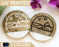Star Wars Tatooine Planet Coasters, Attack Of The Clones, Starwars Gifts, Marble And Wood Coaster Set, Gifts For Him, Gifts For Her