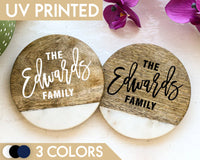 Family Name Wood, Wood Coasters Personalized, Customized Marble Coaster, Family Name Wooden Coaster, Family Gift, Gifts For Couples