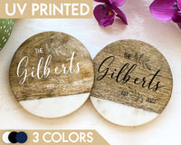 Marble Wood Coasters, Farmhouse Wedding Favors, Customized Marble Coaster Set, Wedding Gift, Personalized Coasters, New Couple Gift